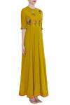 Desert Shine by Sulochana Jangir_Yellow Handloom Linen Embroidered Bead Round Buta Maxi Dress  _Online_at_Aza_Fashions