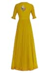 Shop_Desert Shine by Sulochana Jangir_Yellow Handloom Linen Embroidered Bead Round Buta Maxi Dress  _Online_at_Aza_Fashions