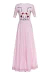 Shop_Desert Shine by Sulochana Jangir_Pink Handloom Linen Embroidered Butterfly Motif Round Maxi  _Online_at_Aza_Fashions