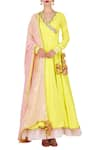 Nikasha_Yellow Cotton V Neck Embroidered Anarkali With Dupatta _Online_at_Aza_Fashions