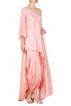 Nikasha_Pink Crepe Printed One Shoulder Tunic And Dhoti Pant Set_Online_at_Aza_Fashions