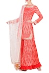 Buy_Nikasha_Red Foil Print Lotus Round Short Kurta With Sharara And Dupatta For Women_at_Aza_Fashions