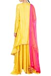 Shop_Nikasha_Yellow Crepe Printed Lotus Foil Round Asymmetric Kurta With Lehenga And Dupatta _at_Aza_Fashions