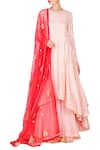 Buy_Nikasha_Pink Crepe Printed Lotus Foil Round Asymmetric Kurta And Lehenga Set _at_Aza_Fashions