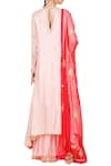 Shop_Nikasha_Pink Crepe Printed Lotus Foil Round Asymmetric Kurta And Lehenga Set _at_Aza_Fashions