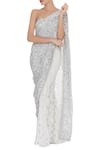 Rohini Bedi_Silver Georgette Embroidered Sweetheart Neck Hand Pre Draped Saree With Blouse _Online_at_Aza_Fashions