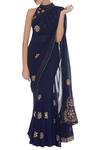 Buy_Rohini Bedi_Blue Georgette Embroidered Halter Applique Work Pre Draped Saree With Blouse _at_Aza_Fashions