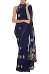 Rohini Bedi_Blue Georgette Embroidered Halter Applique Work Pre Draped Saree With Blouse _Online_at_Aza_Fashions