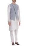 Shop_Mitesh Lodha_Blue Striped Asymmetric Bundi_at_Aza_Fashions