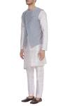 Mitesh Lodha_Blue Striped Asymmetric Bundi_Online_at_Aza_Fashions