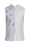 Buy_Mitesh Lodha_White Raw Silk Printed Mandarin Collar Bundi_Online_at_Aza_Fashions