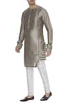 Buy_Mitesh Lodha_Grey Raw Silk Plain Asymmetric Classic Kurta  _at_Aza_Fashions