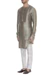 Buy_Mitesh Lodha_Grey Raw Silk Plain Asymmetric Classic Kurta  _Online_at_Aza_Fashions