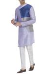Buy_Mitesh Lodha_Blue Colour Block Kurta_at_Aza_Fashions