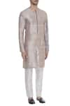 Mitesh Lodha_Grey Raw Silk Zippered Classic Kurta  _Online_at_Aza_Fashions