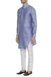 Mitesh Lodha_Blue Raw Silk Collared Classic Kurta _Online_at_Aza_Fashions