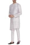 Buy_Mitesh Lodha_White Raw Silk Plain Melange Straight Pants  _at_Aza_Fashions