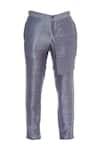 Shop_Mitesh Lodha_Grey Raw Silk Plain Melange Straight Pants  _at_Aza_Fashions