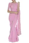 Rohini Bedi_Pink Georgette Embroidered Round Pre Draped Applique Work Saree With Blouse _Online_at_Aza_Fashions