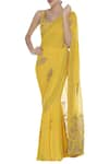 Rohini Bedi_Yellow Georgette Applique Work Pre Draped Saree With Sleeveless Blouse _Online_at_Aza_Fashions