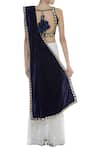 Shop_Rohini Bedi_Blue Velvet Embroidered Round Hand Pre Draped Saree With Sleeveless Blouse _at_Aza_Fashions