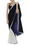 Rohini Bedi_Blue Velvet Embroidered Round Hand Pre Draped Saree With Sleeveless Blouse _Online_at_Aza_Fashions