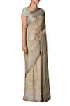 RI.Ritu Kumar_Grey Silk Blend Embroidery Floral Saree With Unstitched Blouse _Online_at_Aza_Fashions