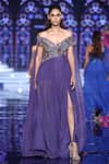 Buy_Monisha Jaising_Purple Embroidery Off Shoulder Gown  _at_Aza_Fashions