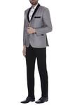 Buy_Kommal Sood_Grey Blended Micro Wooven Cupro Full Sleeves Blazer Jacket With Trouser _at_Aza_Fashions