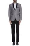 Buy_Kommal Sood_Grey Blended Micro Wooven Cupro Full Sleeves Blazer Jacket With Trouser _Online_at_Aza_Fashions