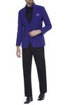 Buy_Kommal Sood_Blue Blended Micro Wooven Cupro Collar Blazer Jacket With Trouser  _at_Aza_Fashions