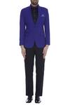 Buy_Kommal Sood_Blue Blended Micro Wooven Cupro Collar Blazer Jacket With Trouser  _Online_at_Aza_Fashions