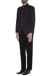 Buy_Kommal Sood_Black Blended Micro Wooven Cupro Bandhgala Jacket With Trouser Pant  _Online_at_Aza_Fashions