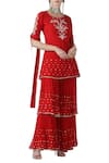 Buy_Limerick by Abirr N' Nanki_Red Short Kurta And Layered Gharara With Pleated Dupatta _at_Aza_Fashions