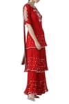 Limerick by Abirr N' Nanki_Red Short Kurta And Layered Gharara With Pleated Dupatta _Online_at_Aza_Fashions