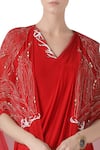 Buy_Limerick by Abirr N' Nanki_Red Silk Georgette V Neck Pre Draped Saree With Embroidered Cape _Online_at_Aza_Fashions