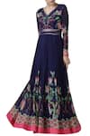 Buy_Limerick By Abirr N' Nanki_Blue Net, Silk Crepe Resham V Neck Printed Anarkali Gown _at_Aza_Fashions