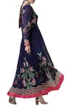 Limerick By Abirr N' Nanki_Blue Net, Silk Crepe Resham V Neck Printed Anarkali Gown _Online_at_Aza_Fashions