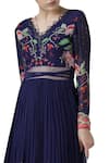 Buy_Limerick By Abirr N' Nanki_Blue Net, Silk Crepe Resham V Neck Printed Anarkali Gown _Online_at_Aza_Fashions