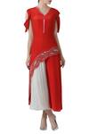 Limerick by Abirr N' Nanki_White Silk Georgette V Neck Asymmetric Kurta Set _Online_at_Aza_Fashions