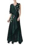 Buy_Limerick by Abirr N' Nanki_Green Silk Georgette Embroidered Resham V Neck Pleated Gown _at_Aza_Fashions