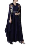 Buy_Limerick by Abirr N' Nanki_Blue Pleated Jumpsuit With Cape_at_Aza_Fashions
