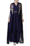 Limerick by Abirr N' Nanki_Blue Pleated Jumpsuit With Cape_Online_at_Aza_Fashions