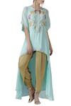 Buy_Limerick by Abirr N' Nanki_Beige Silk Georgette Embroidered Round Asymmetrical Tunic  _at_Aza_Fashions