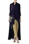 Buy_Limerick by Abirr N' Nanki_Blue Embroidery V Neck Tunic And Dhoti Pants Set _at_Aza_Fashions