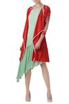 Buy_Limerick by Abirr N' Nanki_Red Silk Georgette Embroidered Asymmetric Tunic With Jacket  _at_Aza_Fashions