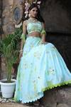 Shop_Nitisha Kashyap Official_Blue Silk, Net Beads, Sequins, Mirrors Floral Embroidered Uppada Lehenga Set _Online_at_Aza_Fashions