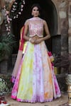 Buy_Nitisha Kashyap Official_Multi Color Net, Silk Tassels, Mirrors, Embroidery Tie And Dye Lehenga Set _Online_at_Aza_Fashions