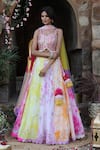 Shop_Nitisha Kashyap Official_Multi Color Net, Silk Tassels, Mirrors, Embroidery Tie And Dye Lehenga Set _Online_at_Aza_Fashions