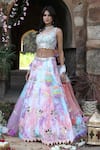 Buy_Nitisha Kashyap Official_Multi Color Net, Silk Sequins, Beads, Mirror Embroidered Tie And Dye Lehenga Set _Online_at_Aza_Fashions